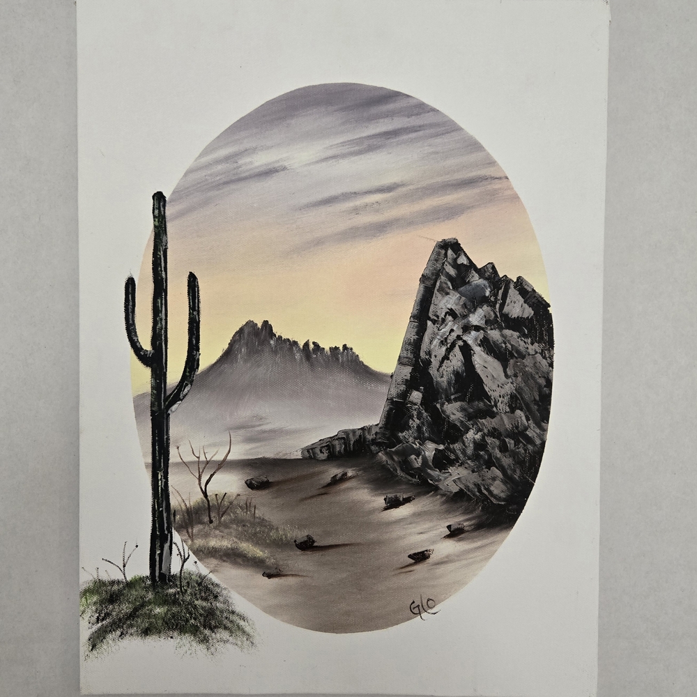 Dusk Desert Oval Landscape Painting Gloria J Shaff
